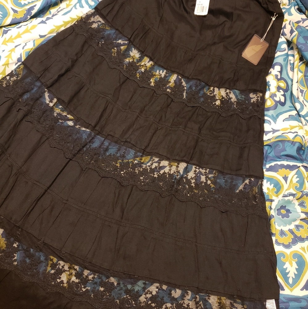 NWT black maxi skirt with sheer/lace panels